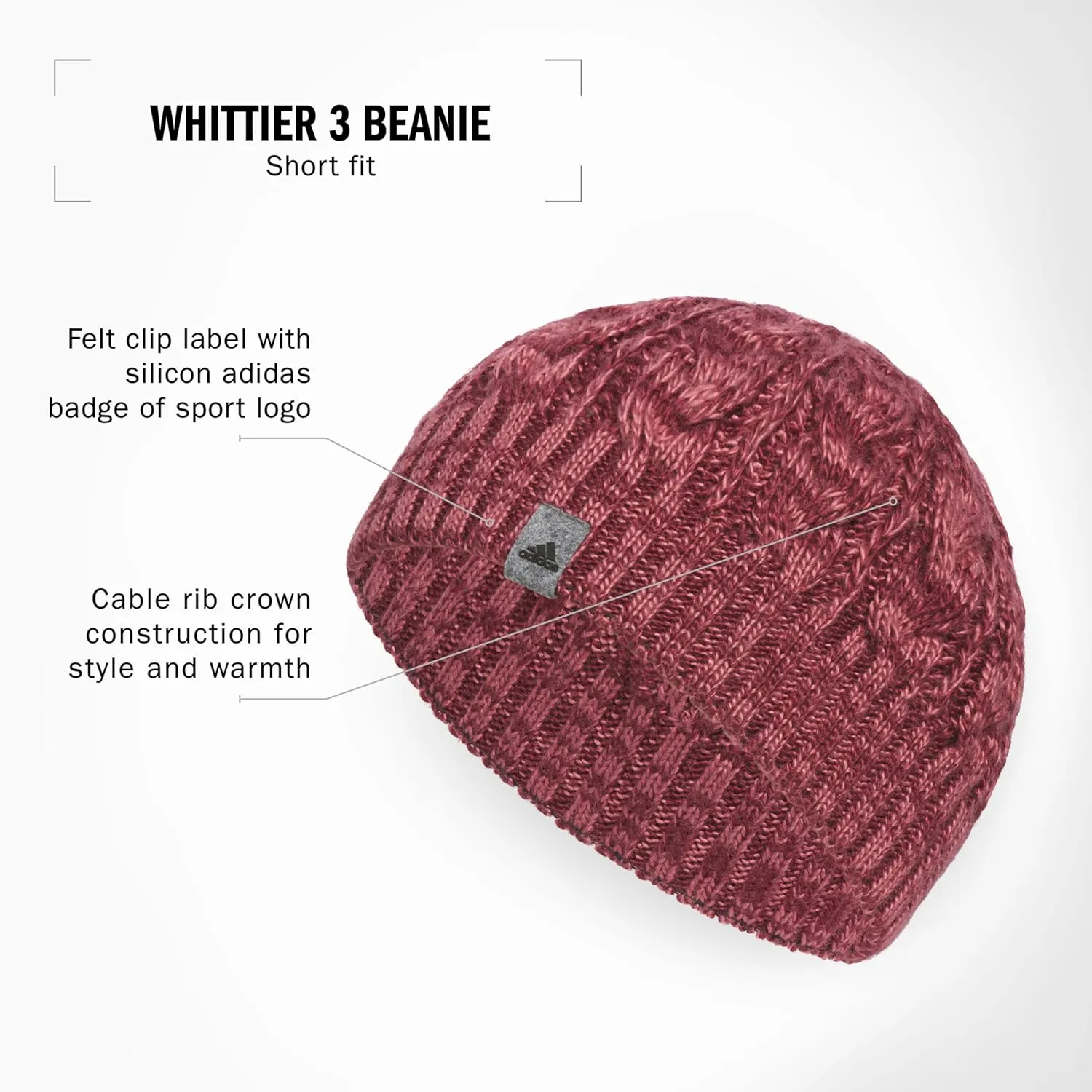 adidas Women's Whittier Beanie, standard fit acrylic knit skull cap/hat for winter