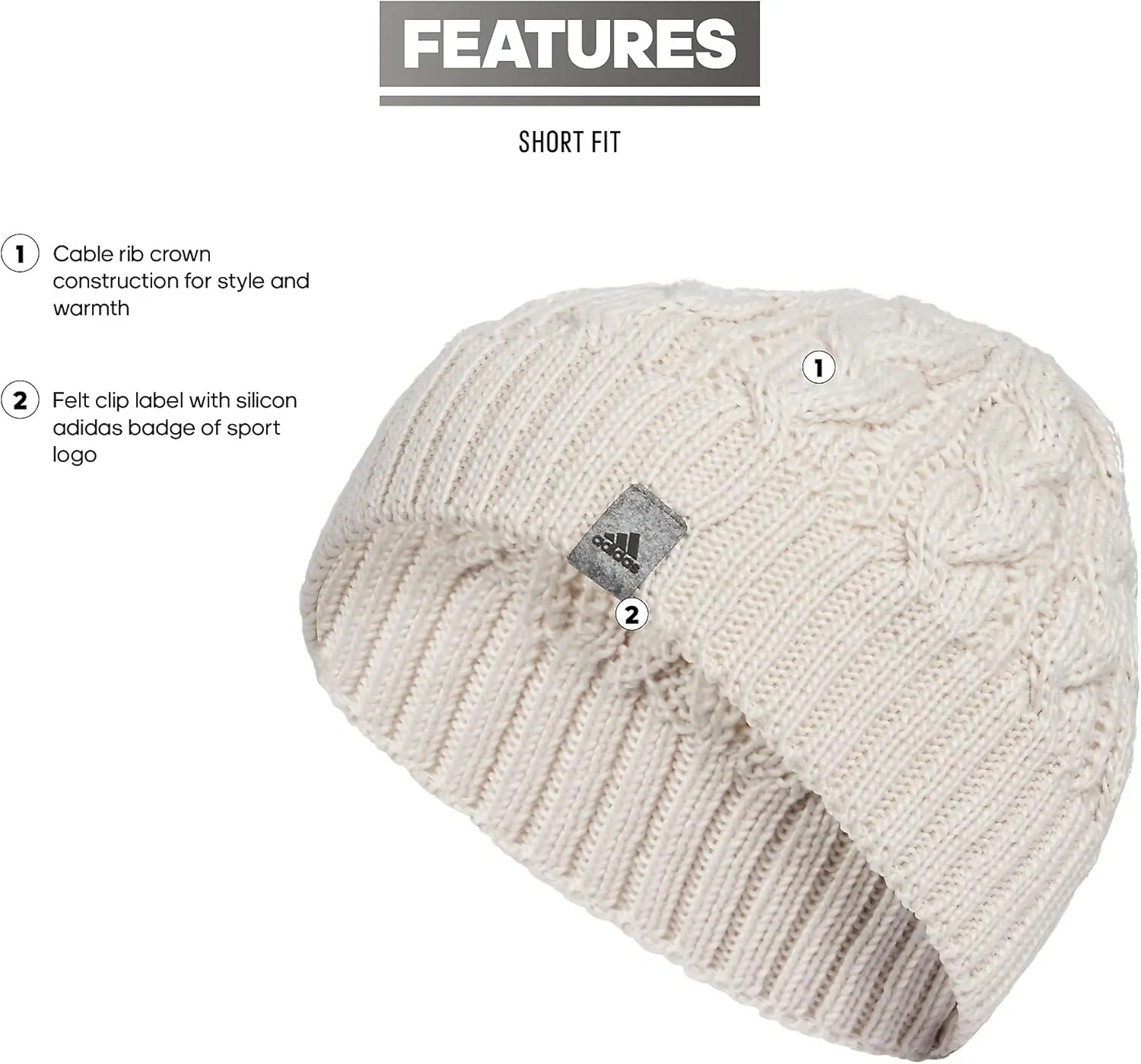 adidas Women's Whittier Beanie, standard fit acrylic knit skull cap/hat for winter