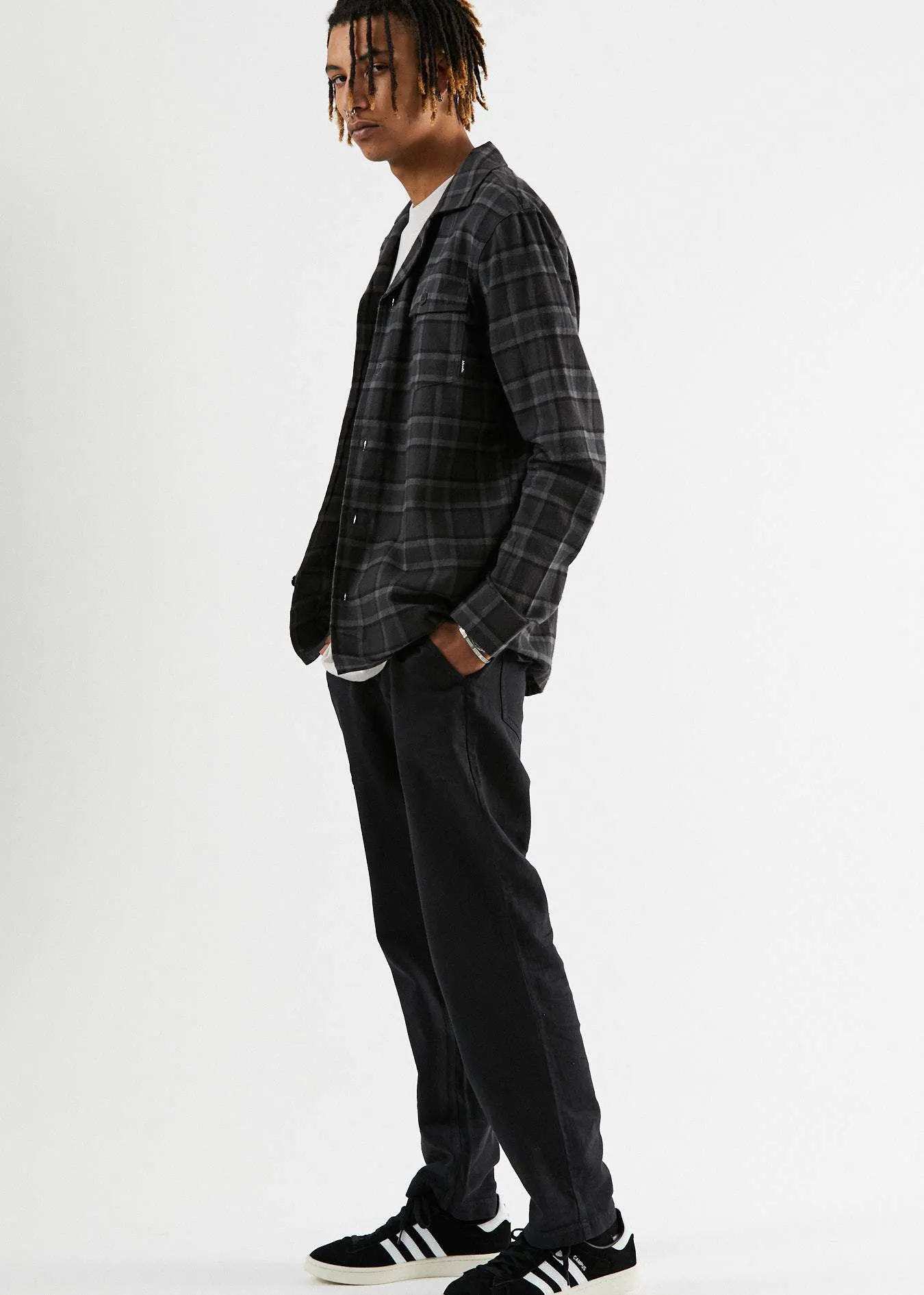 Afends Mens Grave Digger - Hemp Work Long Sleeve Shirt - Gunmetal