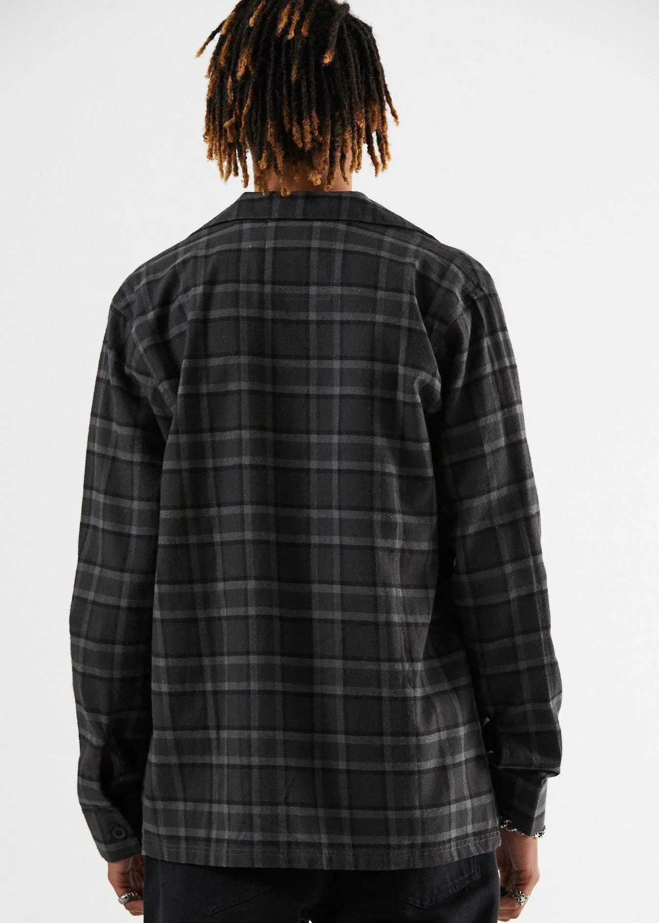 Afends Mens Grave Digger - Hemp Work Long Sleeve Shirt - Gunmetal