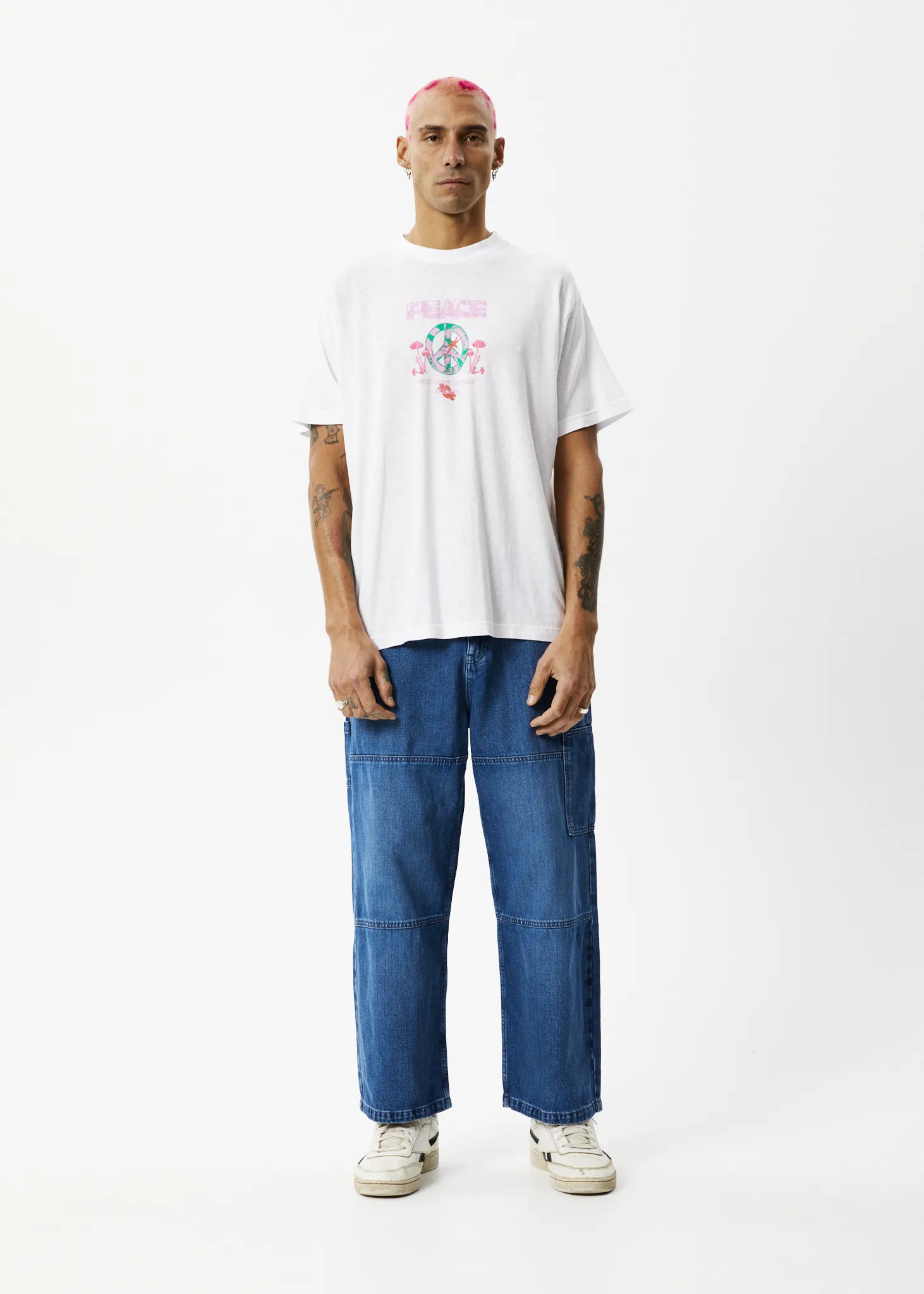 AFENDS Mens Peace - Boxy Graphic T-Shirt - White