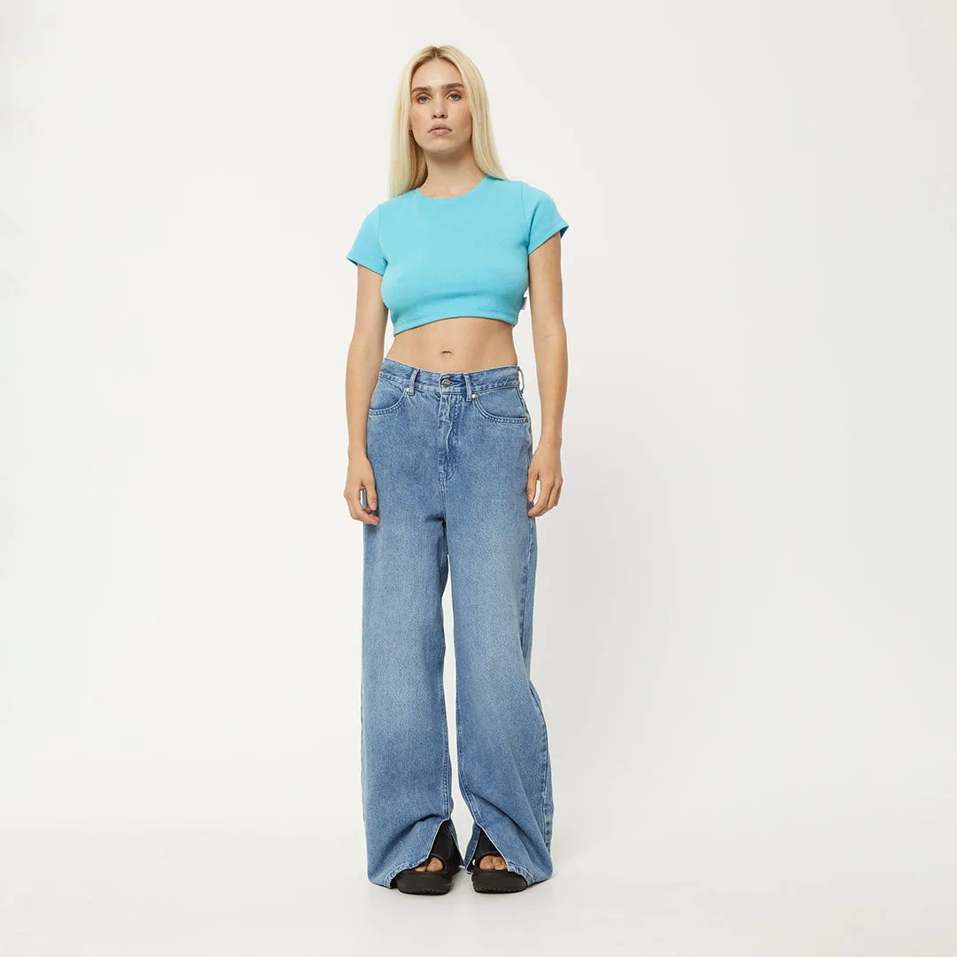 AFENDS Womens Abbie - Ribbed Cropped Tee - Vivid Blue