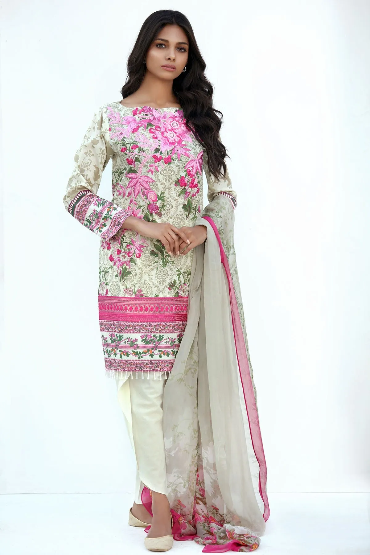 AlKaram Spring/Summer 2018 – 3 Piece Printed Embroidered – SS-09 Olive