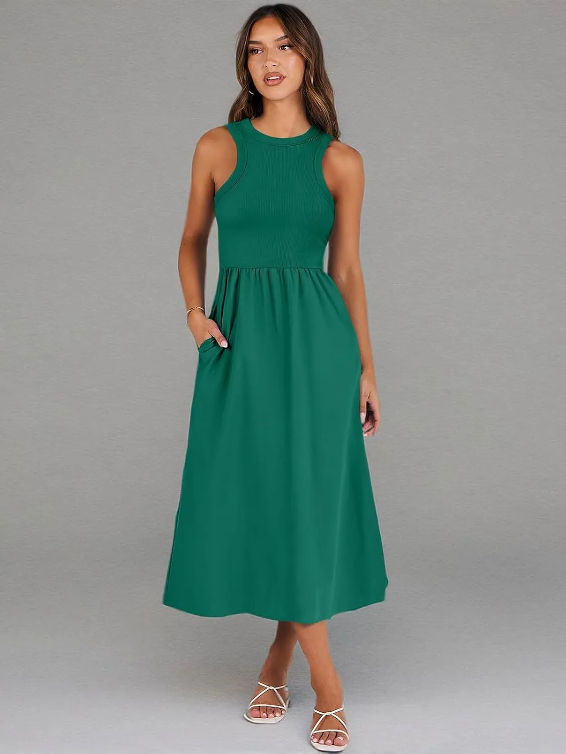 ANRABESS Womens 2025 Summer Casual Maxi Dress A line Tiered Flowy Short Sleeve Crewneck T Shirt Beach Travel Long Dresses