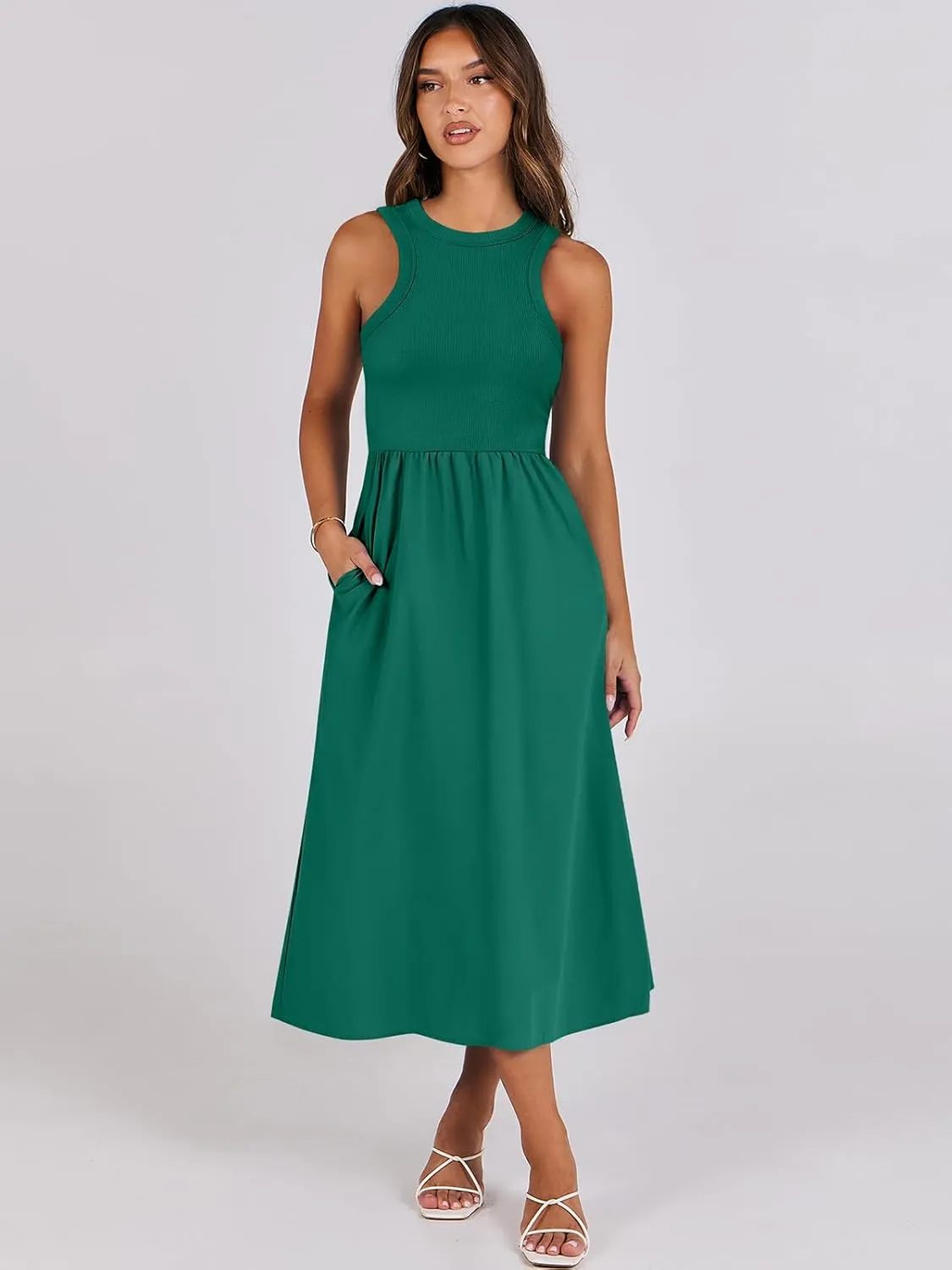 ANRABESS Womens 2025 Summer Casual Maxi Dress A line Tiered Flowy Short Sleeve Crewneck T Shirt Beach Travel Long Dresses