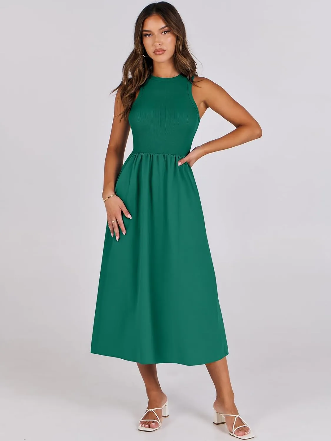 ANRABESS Womens 2025 Summer Casual Maxi Dress A line Tiered Flowy Short Sleeve Crewneck T Shirt Beach Travel Long Dresses