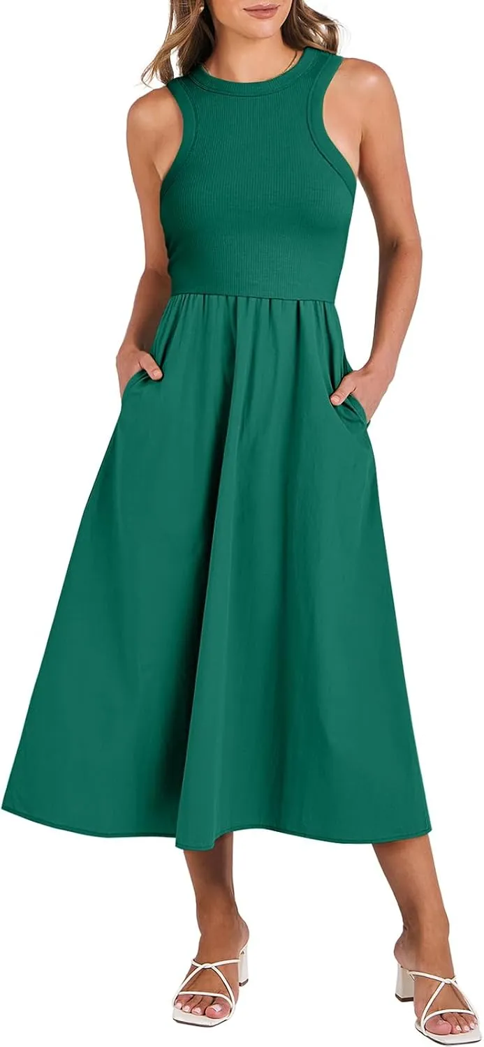 ANRABESS Womens 2025 Summer Casual Maxi Dress A line Tiered Flowy Short Sleeve Crewneck T Shirt Beach Travel Long Dresses
