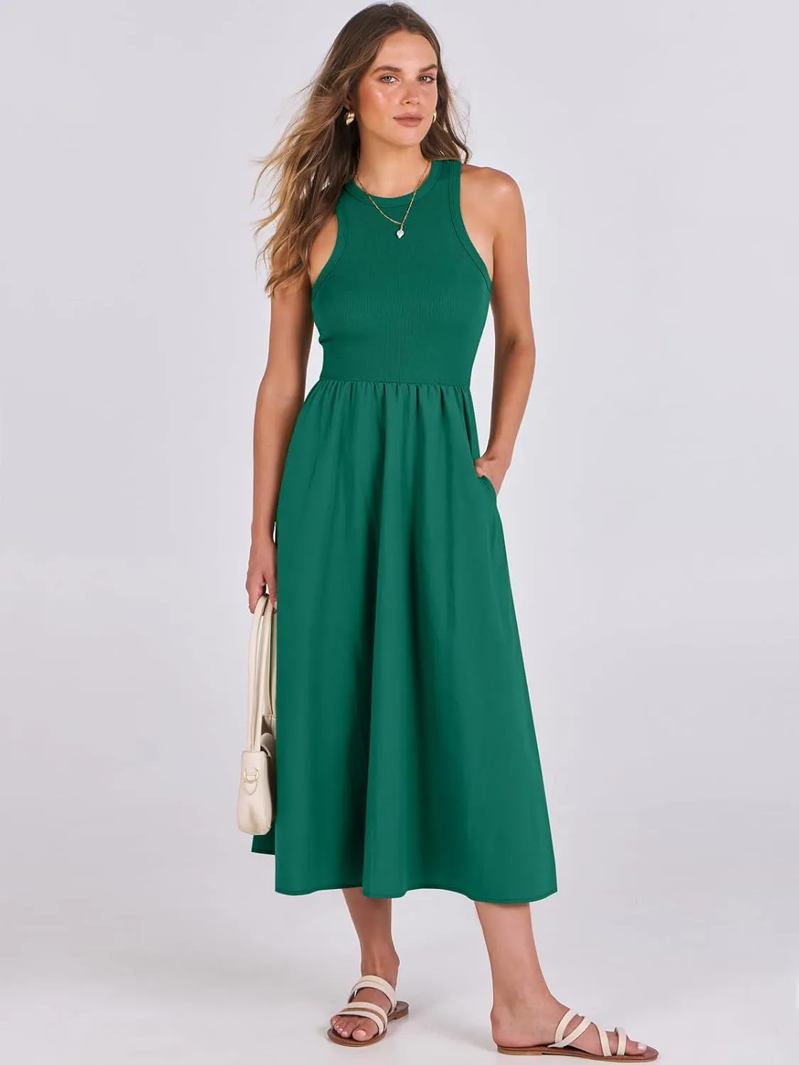 ANRABESS Womens 2025 Summer Casual Maxi Dress A line Tiered Flowy Short Sleeve Crewneck T Shirt Beach Travel Long Dresses