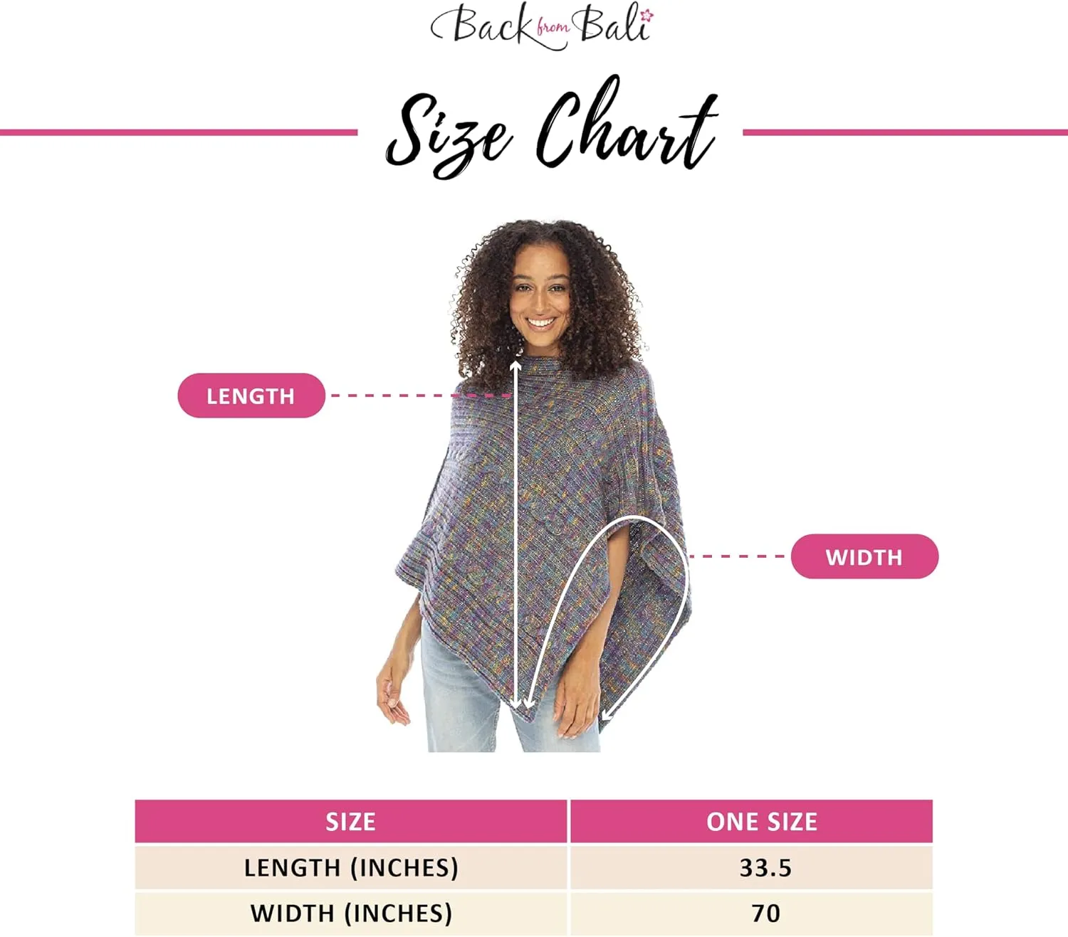 Back From Bali Womens Colorful Knit Poncho Sweater Cape Soft Striped Boho Tunic Shawl