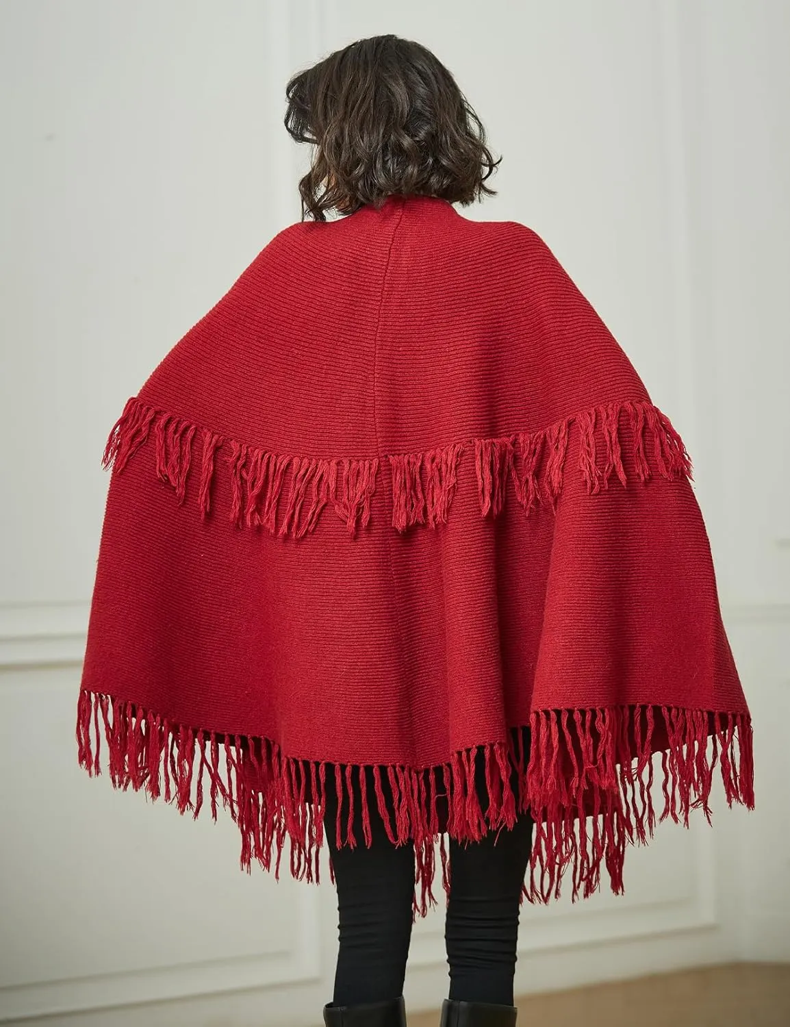 BEAUTELICATE Women's Poncho Cape Vintage Knitted Tassel Warm Winter Autumn Coat Sweater Cape Cardigan Sweater