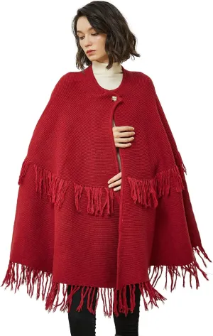 BEAUTELICATE Women's Poncho Cape Vintage Knitted Tassel Warm Winter Autumn Coat Sweater Cape Cardigan Sweater