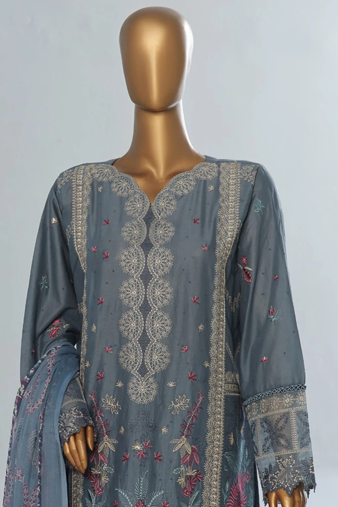 Bin Saeed Stitched 3 Piece Luxury Emb Cotton Vol-04 Collection'2024-LF-1151-Grey