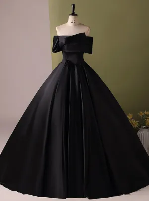 Black Satin Off the Shoulder Quinceanera Dress