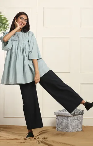 Black Wide Leg Straight Pants - Twill