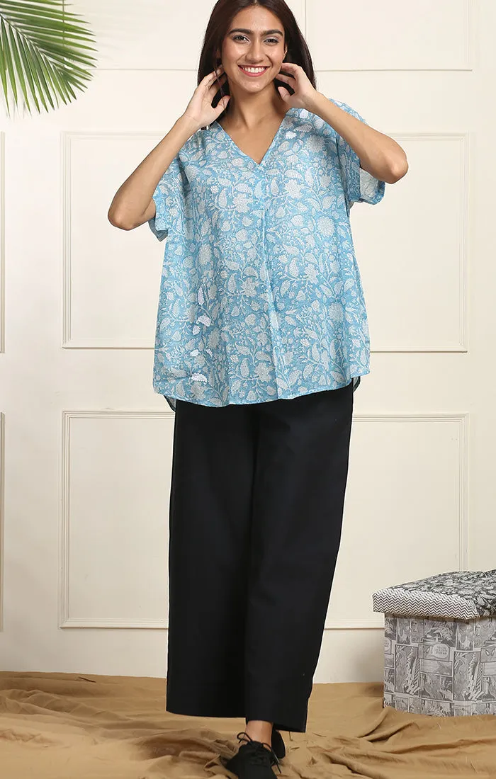 Black Wide Leg Straight Pants - Twill