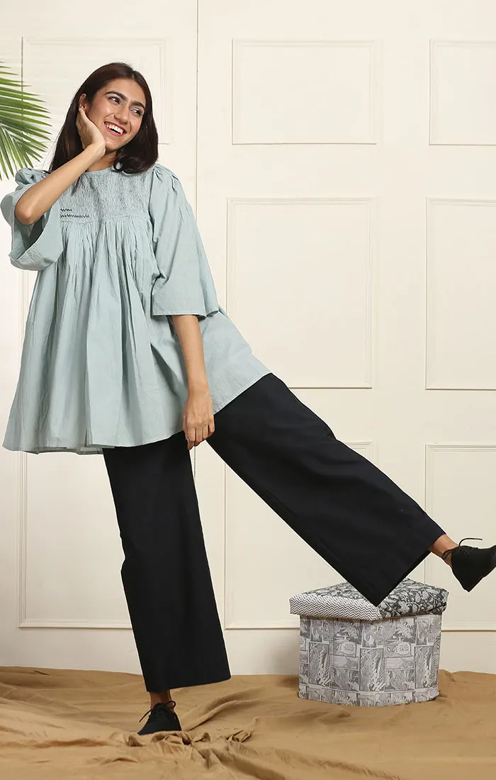 Black Wide Leg Straight Pants - Twill