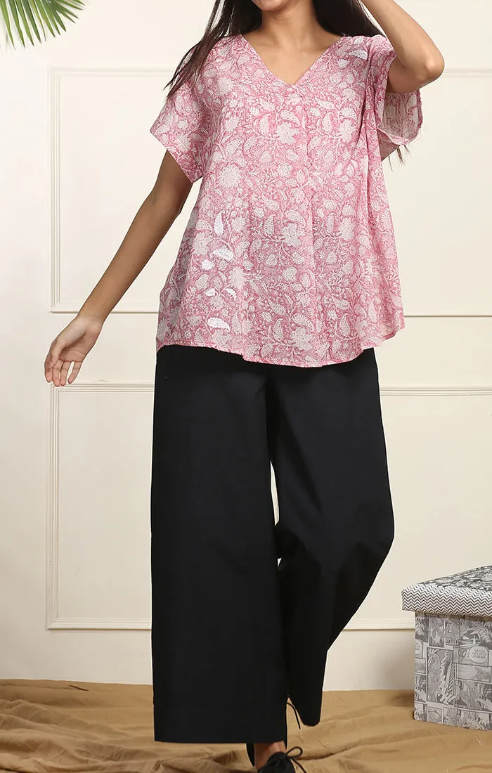 Black Wide Leg Straight Pants - Twill