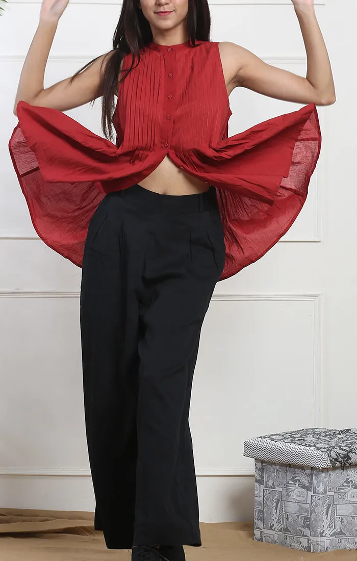 Black Wide Leg Straight Pants - Twill
