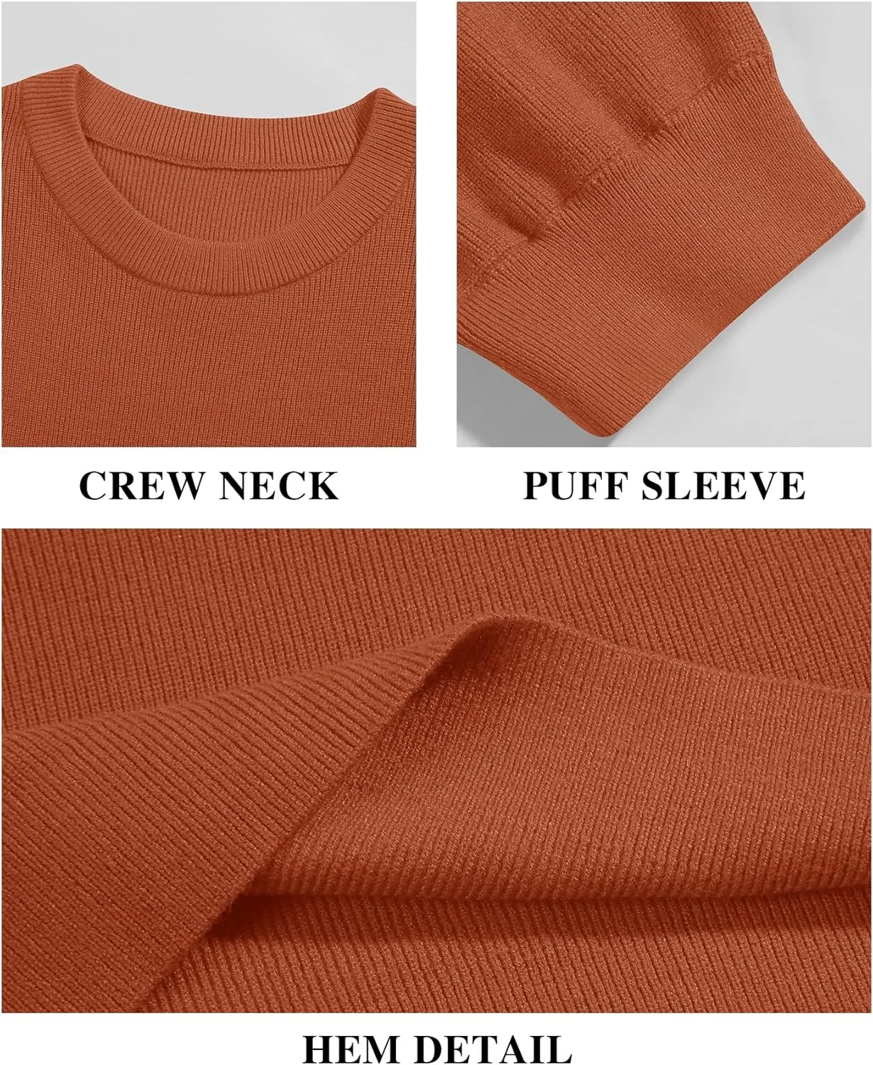 Bodosalia Womens Puff Short Sleeve Sweater Casual Summer Crew Neck Pullover Tops Ribbed Knit Sweater Blouse