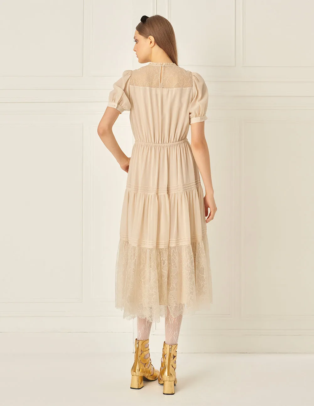BORA AKSU Lace Lace Patchwork Layered Pleated Dress