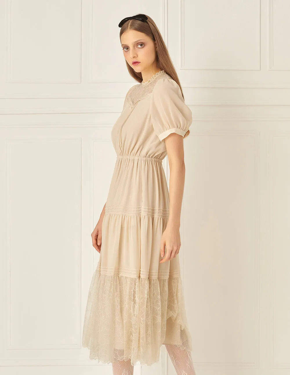 BORA AKSU Lace Lace Patchwork Layered Pleated Dress
