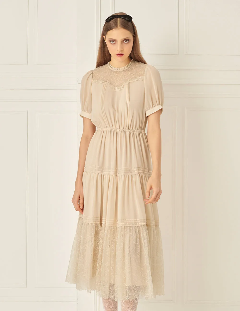 BORA AKSU Lace Lace Patchwork Layered Pleated Dress