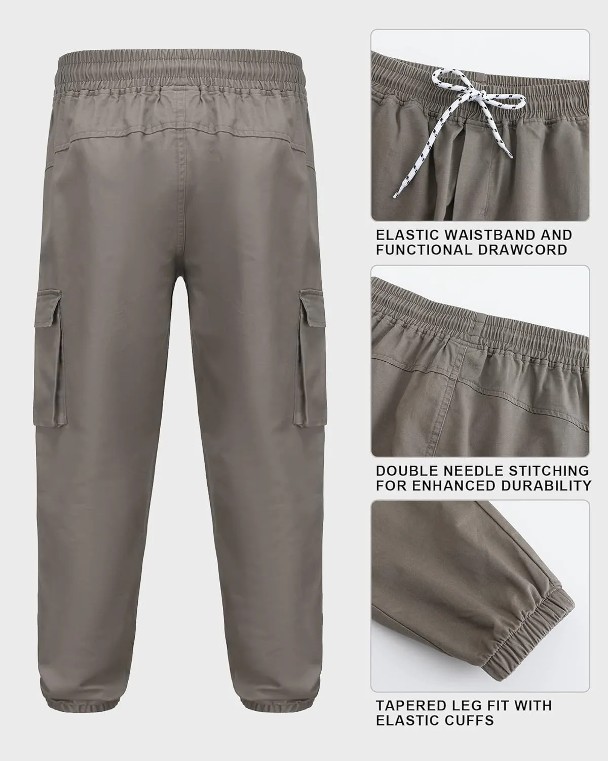 Boys Cargo Pants Kids Joggers Youth Hiking Pants Elastic Waist Cotton Twill Jogging School Pants