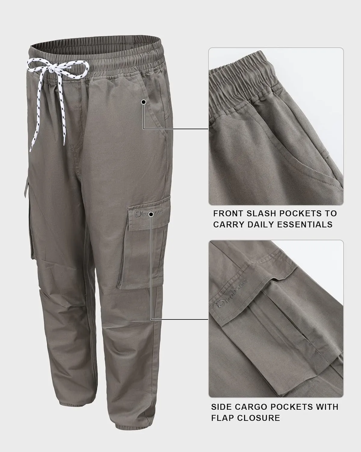 Boys Cargo Pants Kids Joggers Youth Hiking Pants Elastic Waist Cotton Twill Jogging School Pants