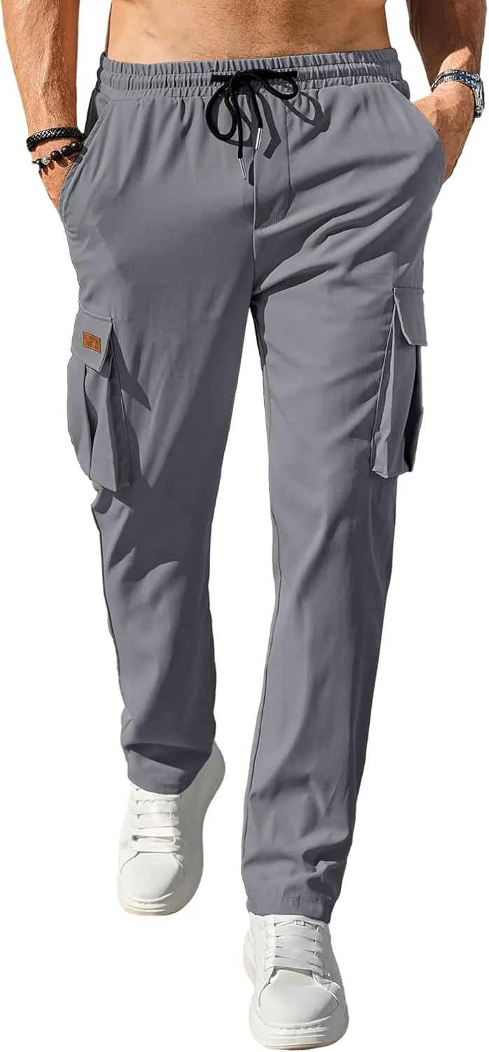 Comdecevis Men's Casual Cargo Pants Workout Joggers Stretch Sweatpants Hiking Drawstring Tactical Pants with Multi Pockets