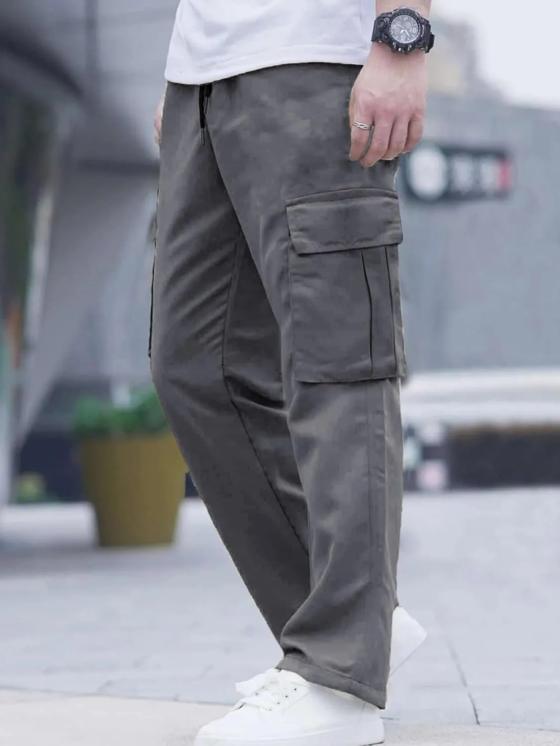 Comdecevis Men's Casual Cargo Pants Workout Joggers Stretch Sweatpants Hiking Drawstring Tactical Pants with Multi Pockets