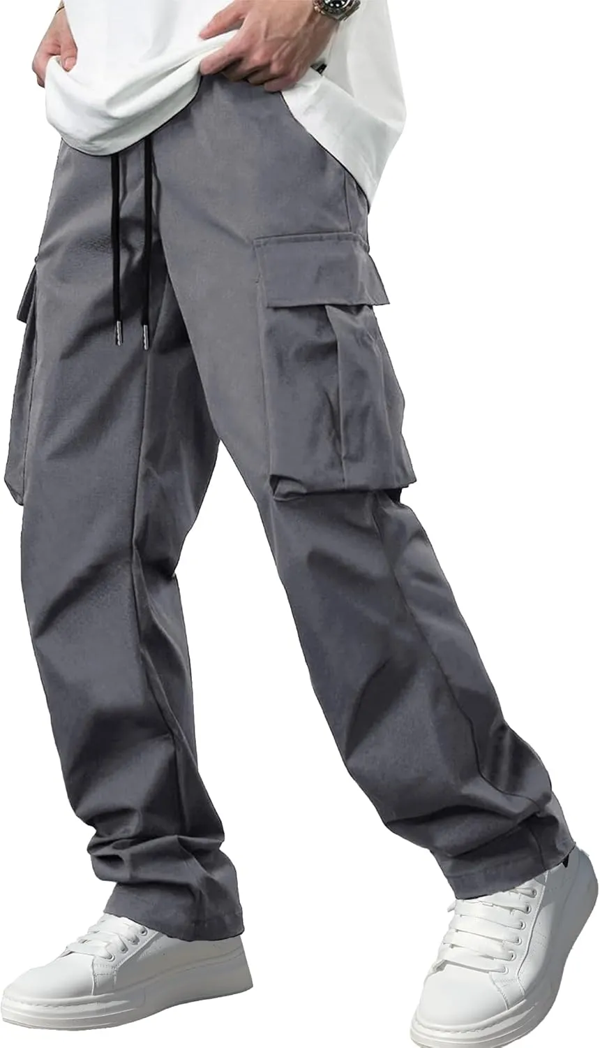 Comdecevis Men's Casual Cargo Pants Workout Joggers Stretch Sweatpants Hiking Drawstring Tactical Pants with Multi Pockets