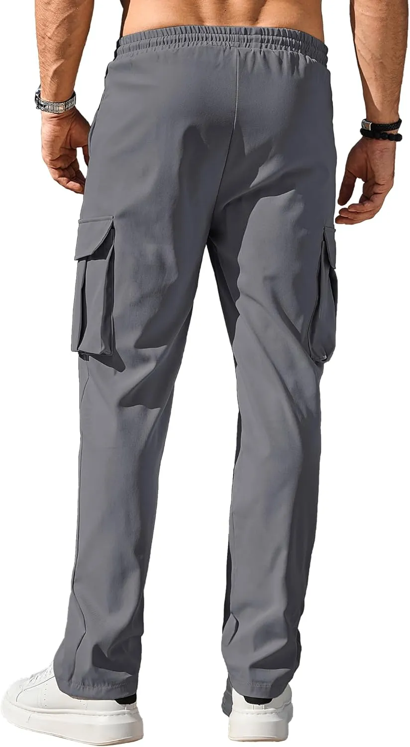 Comdecevis Men's Casual Cargo Pants Workout Joggers Stretch Sweatpants Hiking Drawstring Tactical Pants with Multi Pockets