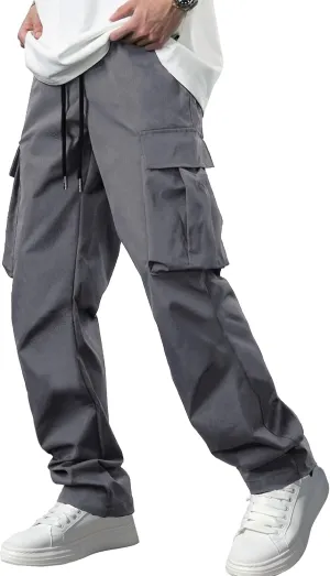 Comdecevis Men's Casual Cargo Pants Workout Joggers Stretch Sweatpants Hiking Drawstring Tactical Pants with Multi Pockets