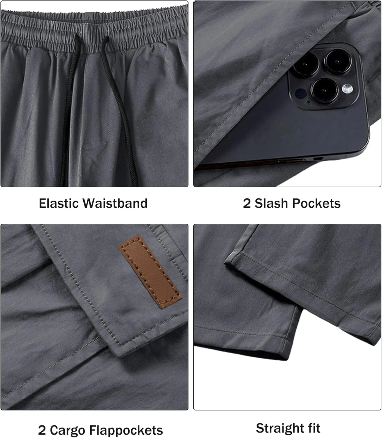 Comdecevis Men's Casual Cargo Pants Workout Joggers Stretch Sweatpants Hiking Drawstring Tactical Pants with Multi Pockets