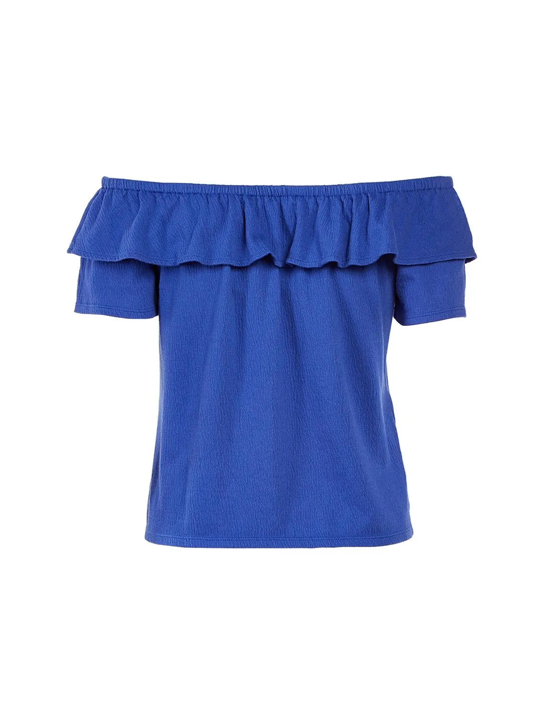 Crinkle Off The Shoulder Top in Azurine Blue