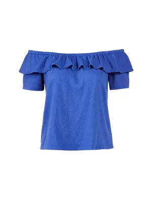 Crinkle Off The Shoulder Top in Azurine Blue