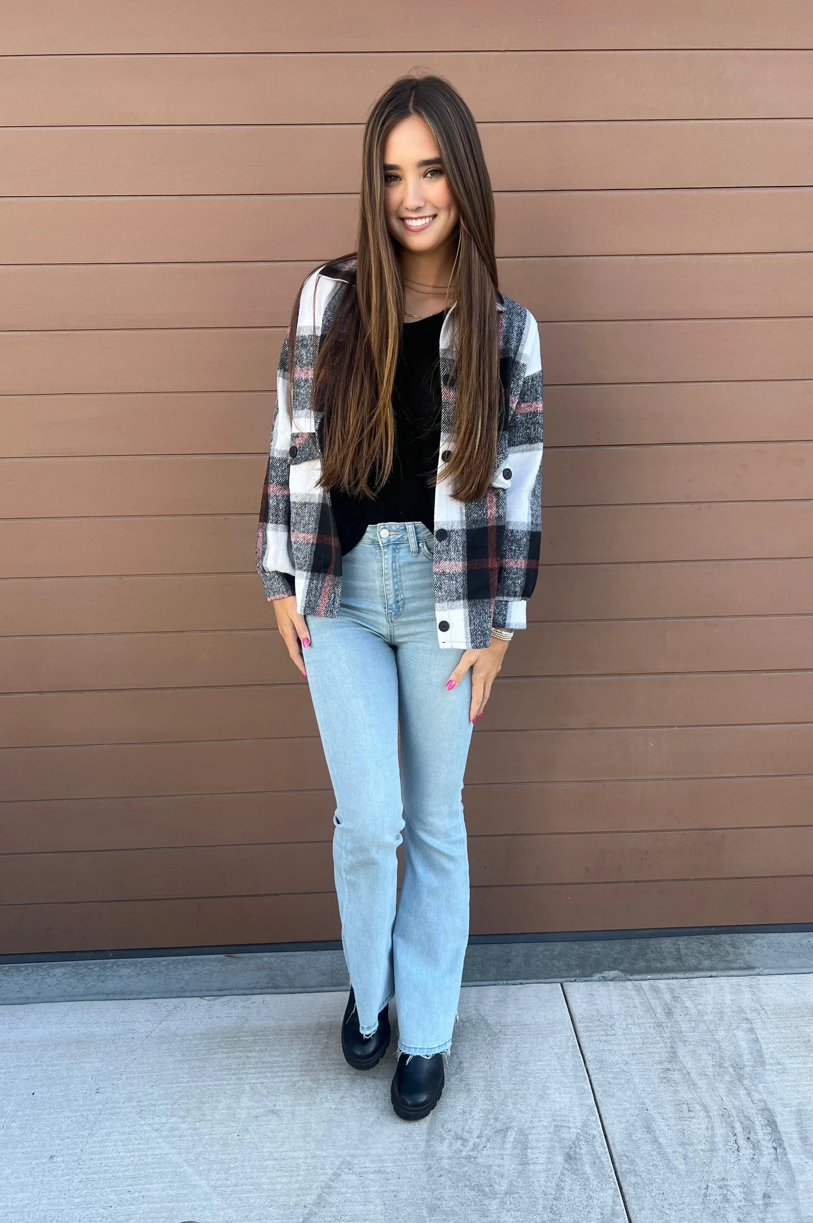 Crisp Air Plaid Shirt Black and White