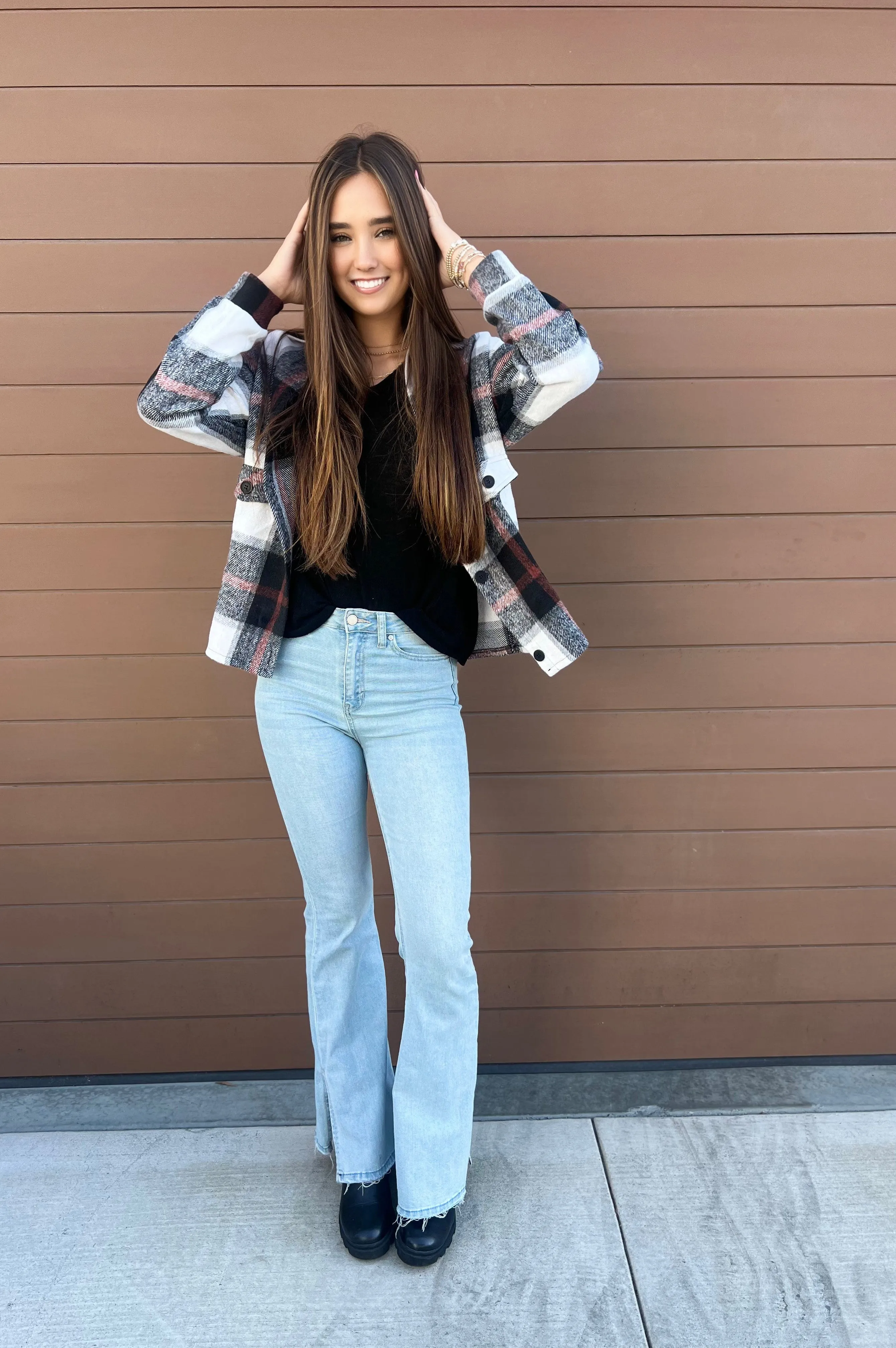Crisp Air Plaid Shirt Black and White