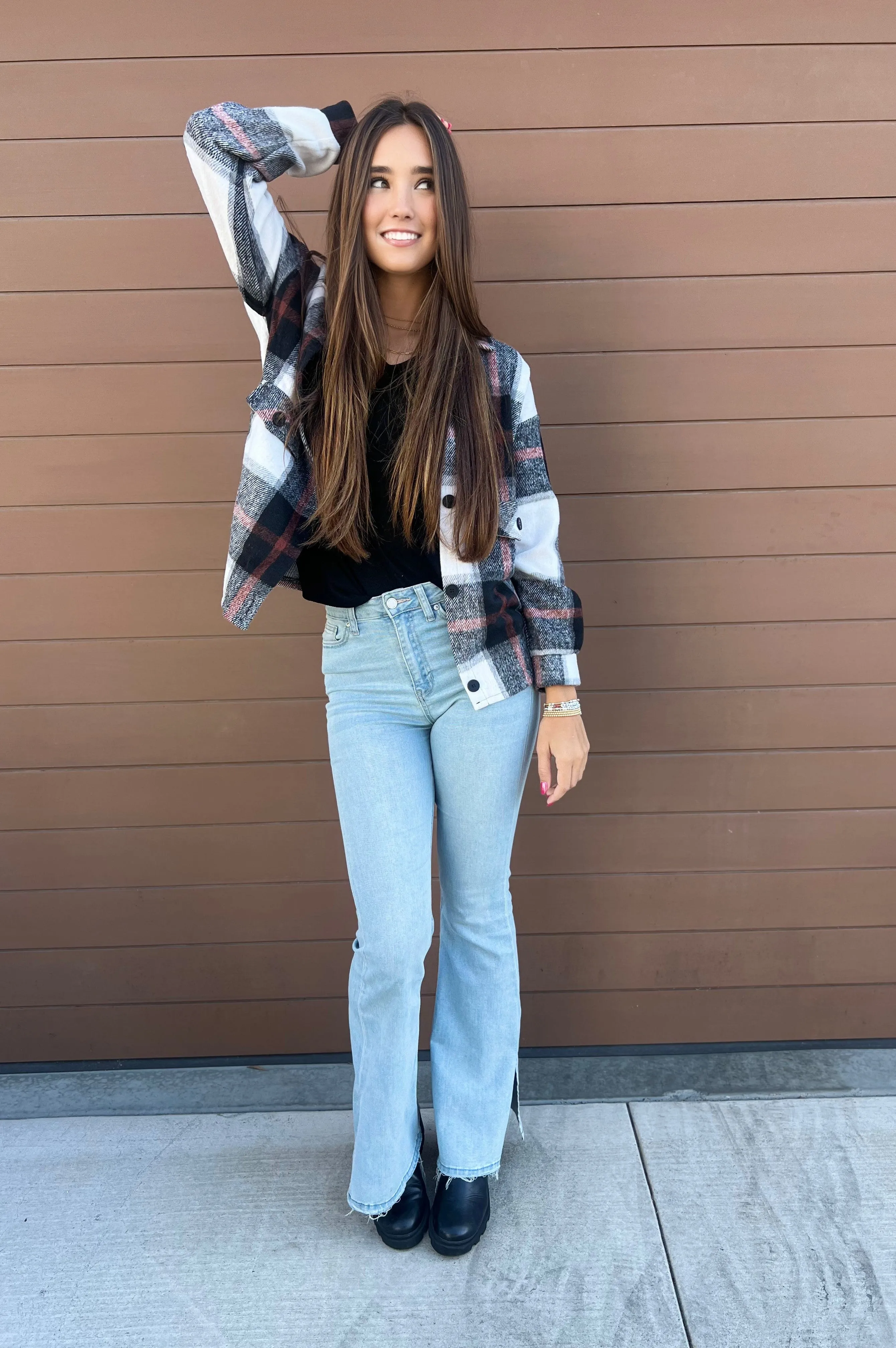 Crisp Air Plaid Shirt Black and White