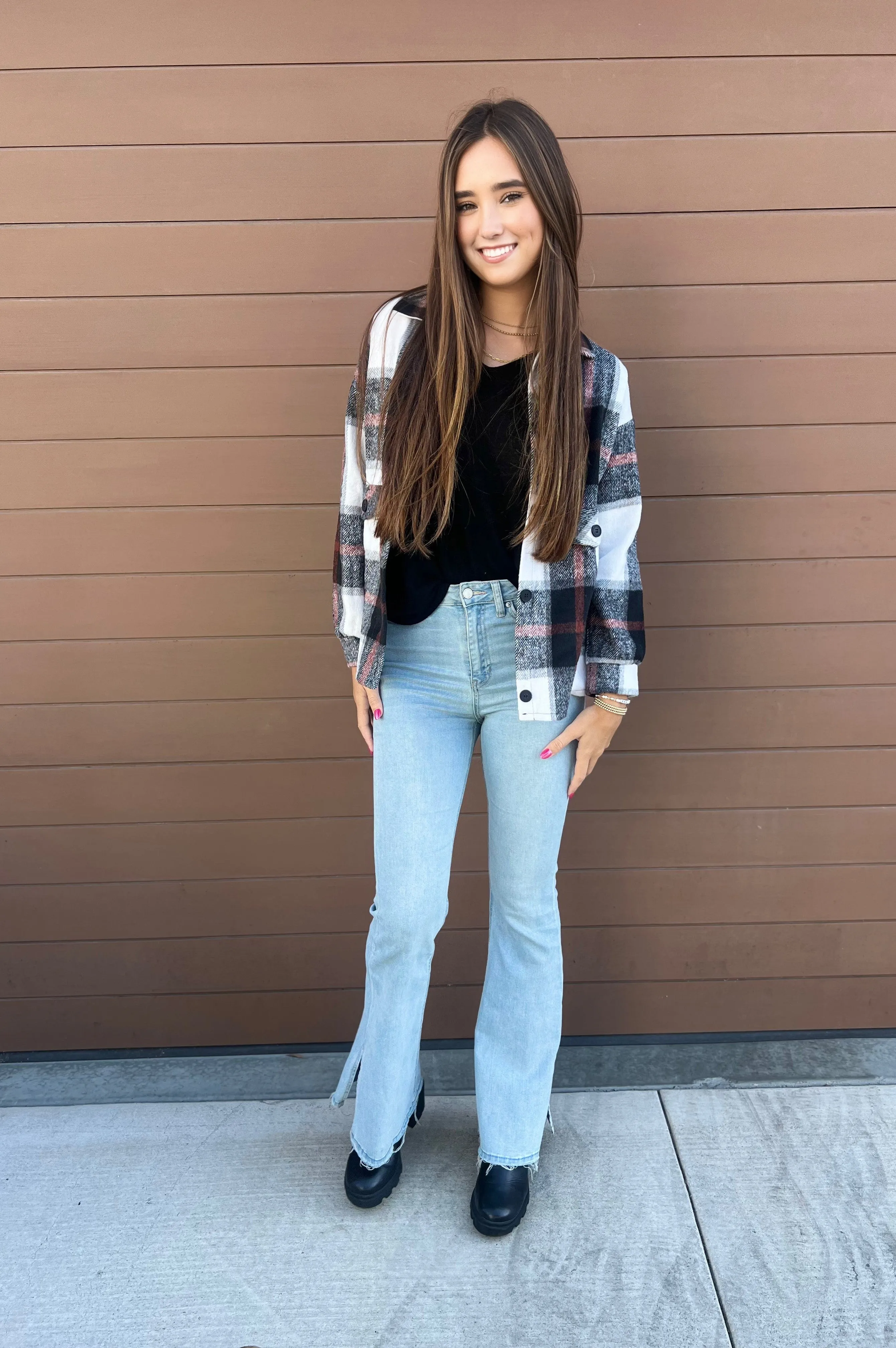 Crisp Air Plaid Shirt Black and White