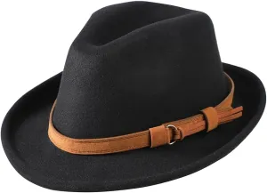Felt Manhattan Fedora Hat Classic Gangster Trilby Cap Short Brim Jazz Hat Wool Structured Cap for Men Women