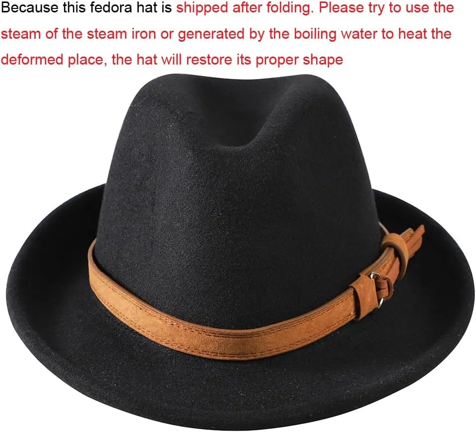 Felt Manhattan Fedora Hat Classic Gangster Trilby Cap Short Brim Jazz Hat Wool Structured Cap for Men Women