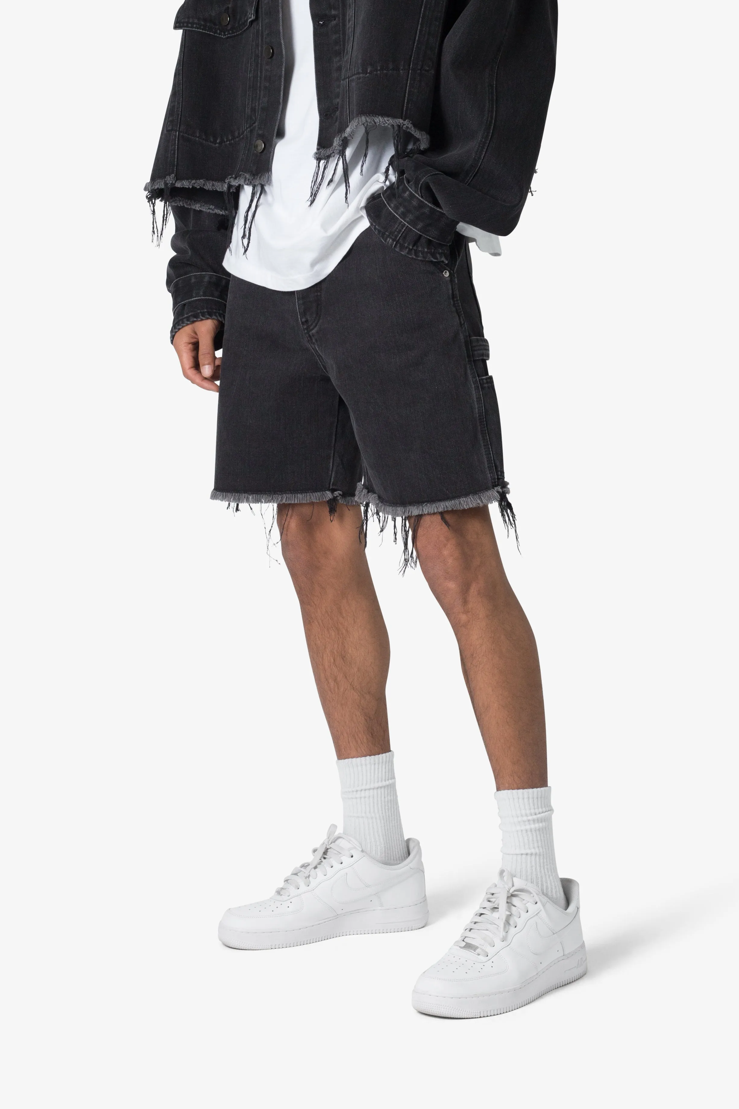 Frayed Denim Shorts - Washed Black