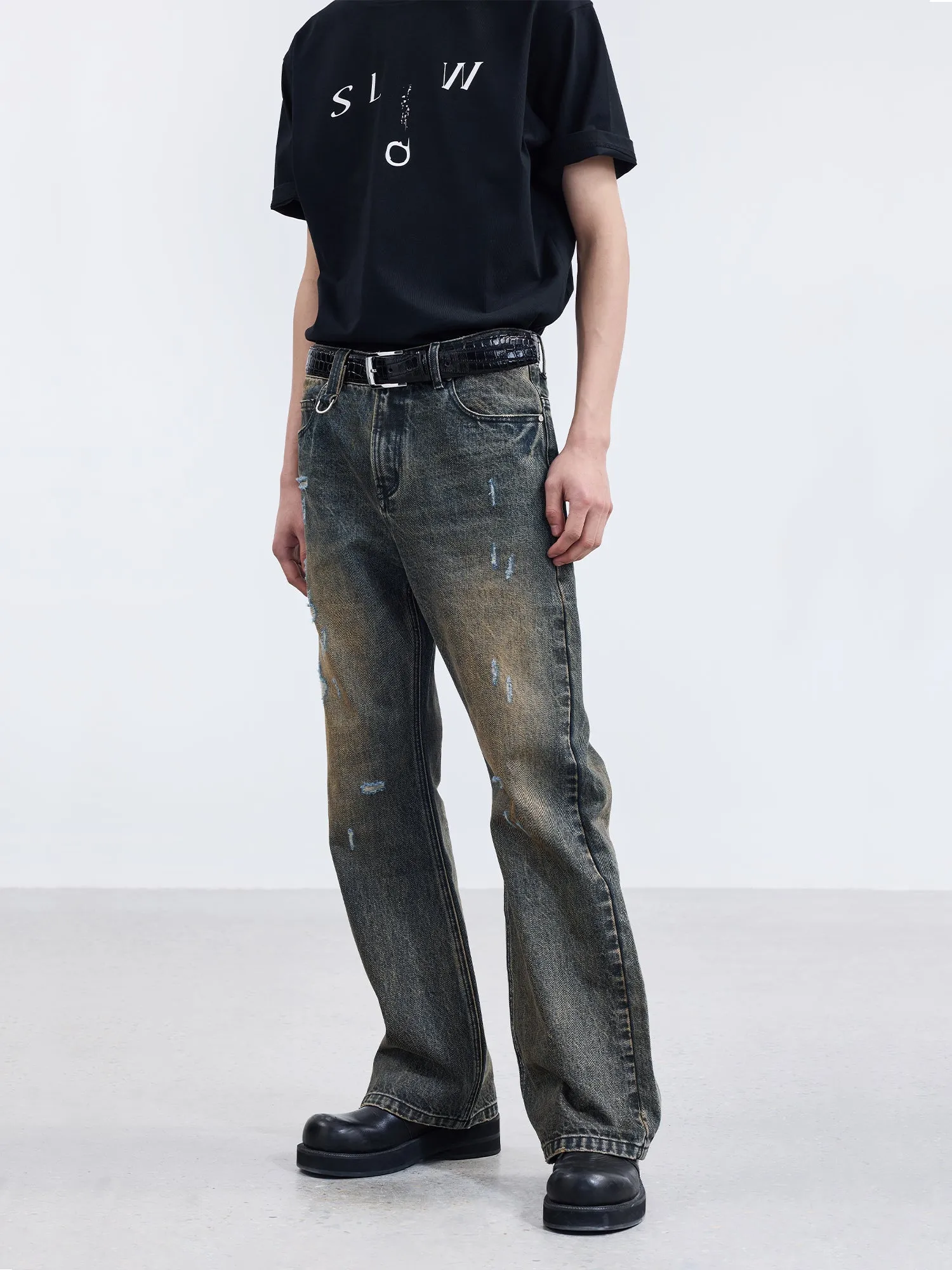 Frayed Straight Denim Pants
