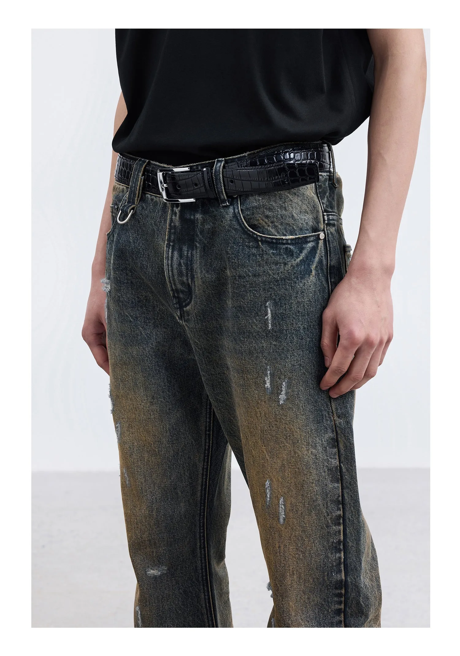Frayed Straight Denim Pants