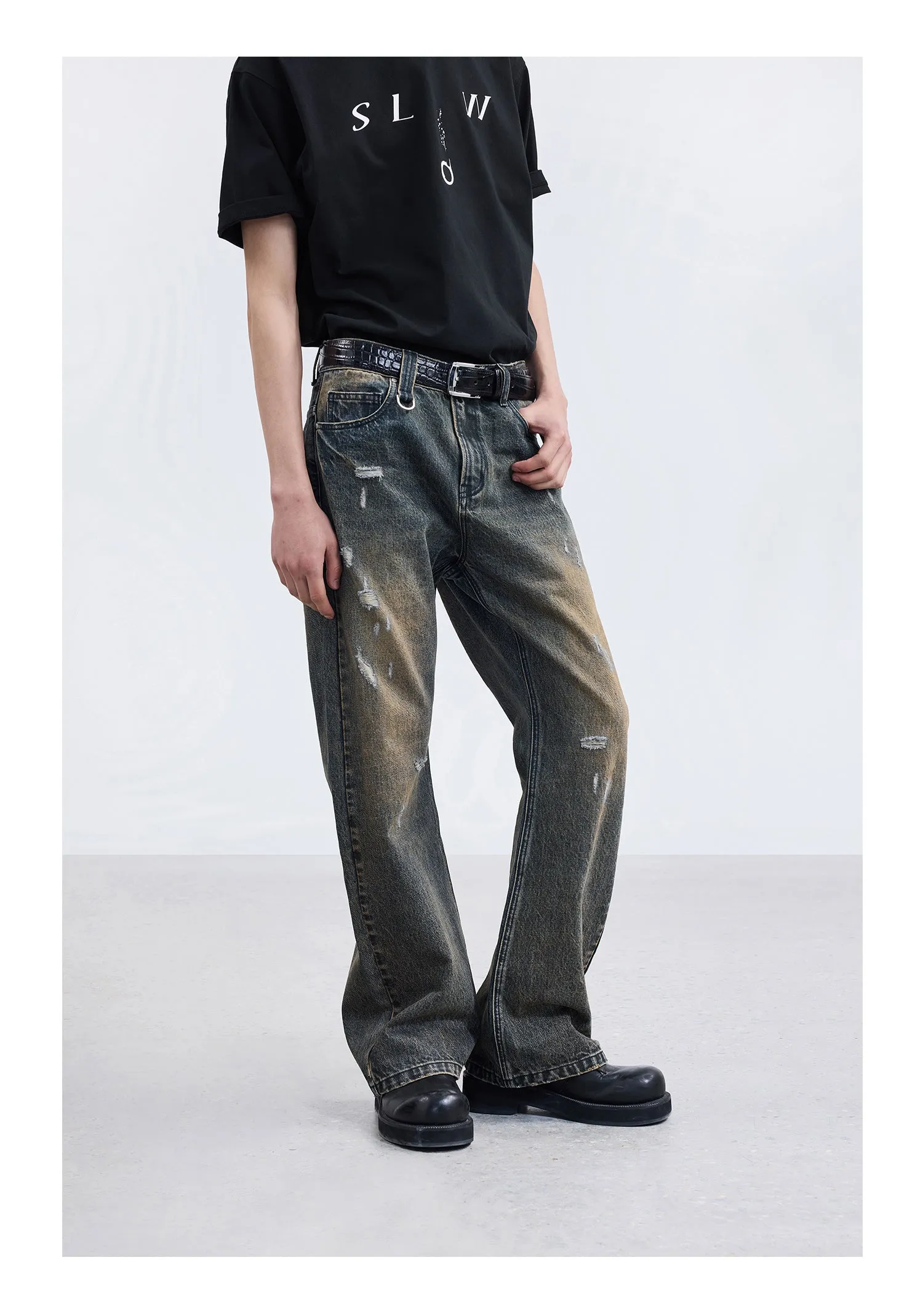 Frayed Straight Denim Pants