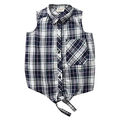 Girls Woven Viscose White/Red Plaid Sleeveless Shirt