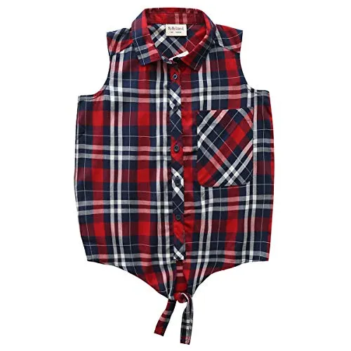 Girls Woven Viscose White/Red Plaid Sleeveless Shirt