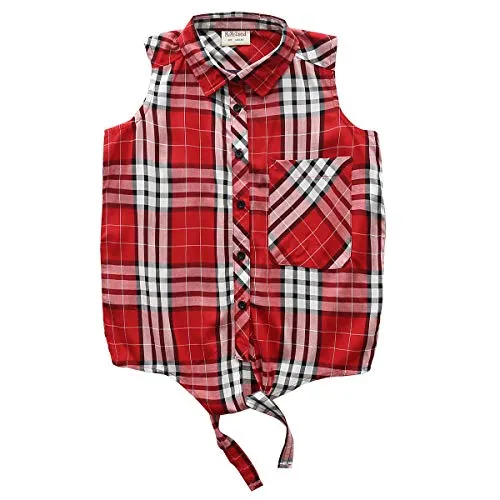 Girls Woven Viscose White/Red Plaid Sleeveless Shirt