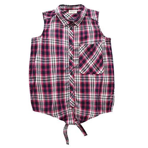 Girls Woven Viscose White/Red Plaid Sleeveless Shirt